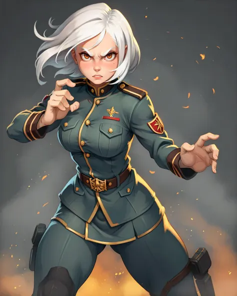 score_9, score_8_up, score_7_up, 1girl, fighting stance, military uniform, white hair <lora:GemuHentaiPony:0.8>