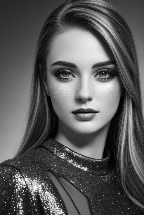 high resolution photo of beautiful (detailed face) glitter,monochrome,midnight female hdr 35mm colorful cute clothing