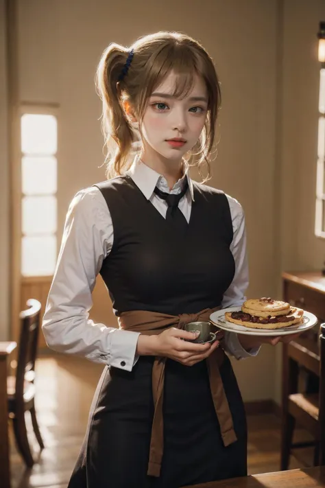 (photorealistic:1.4),8k,(masterpiece), best quality, highest quality, (detailed face:1.5),original,highres, unparalleled masterpiece, ultra realistic 8k, perfect artwork, ((perfect female figure)),mature female, milf, narrow waist, skinny,detailed skin,
1girl, solo, looking at viewer, (standing:1.2),blue eyes, blonde hair ,school uniform,apron, white shirt, collared shirt, side ponytail,bangs, scrunchie, crossed legs, hair between eyes,(half-closed eyes:0.6),hair scrunchie, clothes around waist, blue scrunchie,academy school, teacup,teapot,tray,holding tray,dining room,kahuka1, aihayasakav4
<lora:kahuka-pynoise:1> <lora:AiHayasakaV4:1.5>