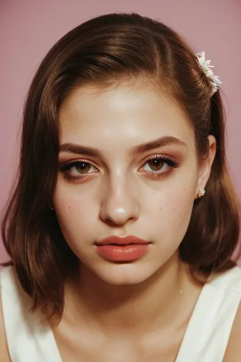 face,portrait, headshot, formal hairstyle, flirty, parted lips, (looking at viewer)  19 year old    haze-light-1800