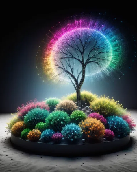 Chrono-Warp Conduit, Color splash, Shrub, Contemplative, covered in Dust, Very wide view, Simple illustration, Modernism Art, Starlight, L USM, Flickr, minimalistic, <lora:ral-ledlights:1> ral-ledlights