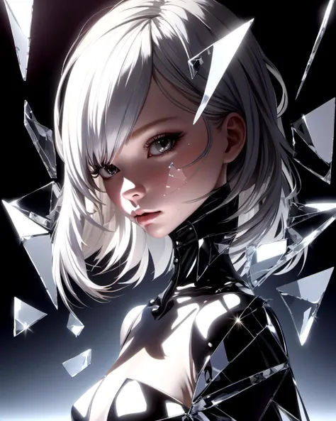 1girl kawaii,
reflections, shattered glass
shadow, dramatic lighting
(masterpiece, best quality, by Gareth Pugh	 )