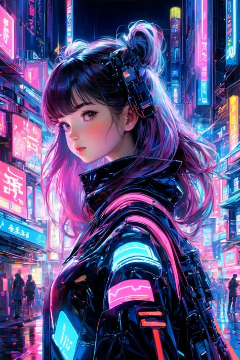 1girl , kawaii,
cyberpunk
neon light
(art by Noriyoshi Ohrai )