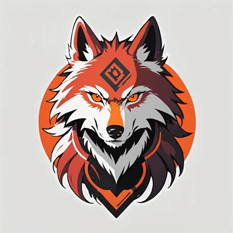 cool anime like wolf logo, red and orange are main color