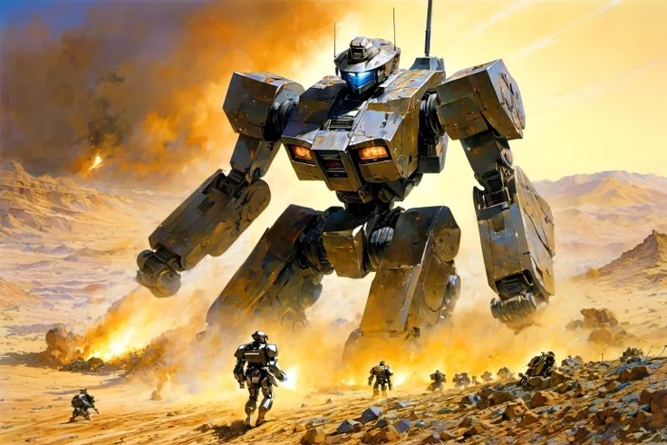 1robot destroyed, , battle field
desert
(art by Noriyoshi Ohrai )