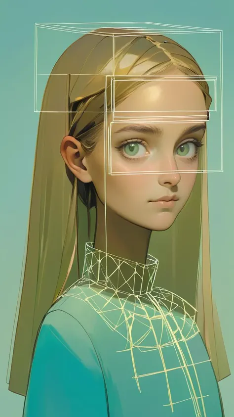 1girl, rectangle in her face,trillion on her head, <lora:Lines_Clothes_XL:1>