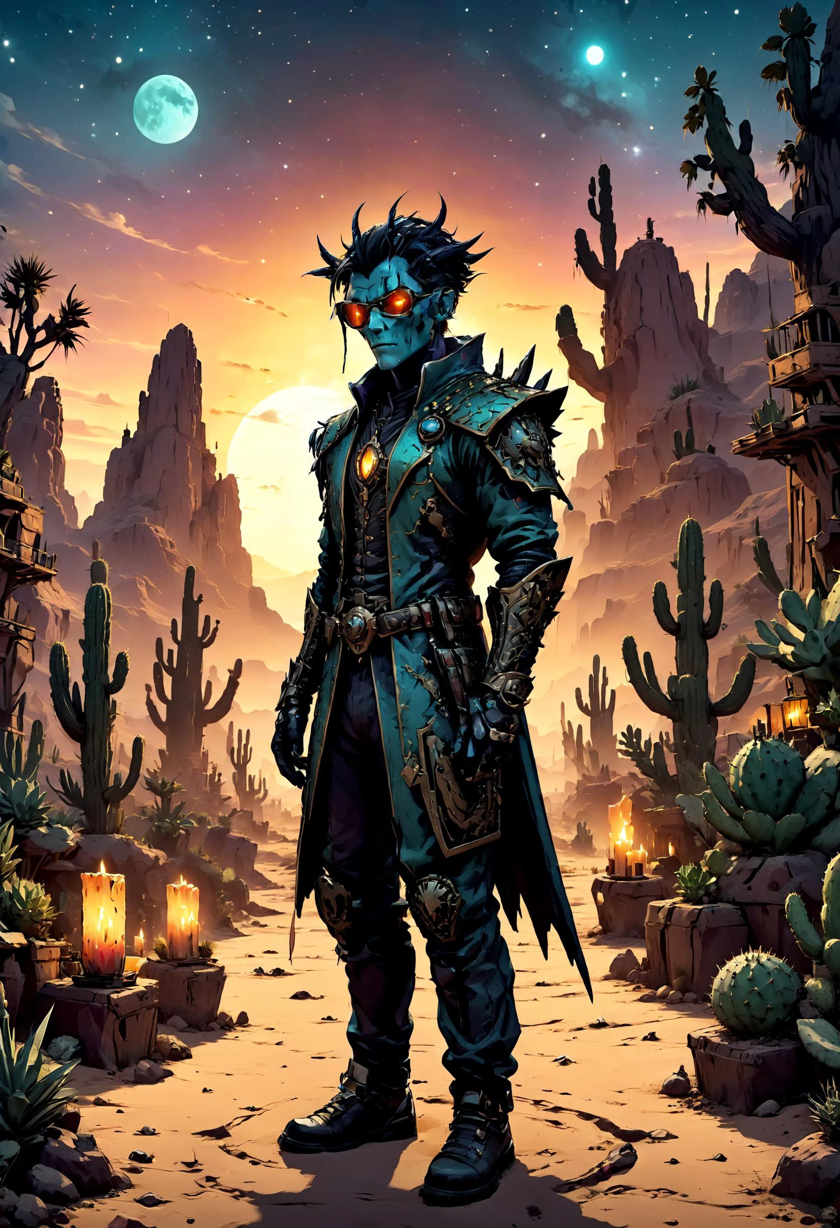 <lora:evil_villain:1> evil villain Virtual reality gamer with immersive gear, <lora:EnvyCreativeOutfitXL01:1>, Moonlit desert with cacti silhouettes in the background, <lora:xl_more_art-full_v1:0.4>, <lora:MJ52:0.4>, candle light, <lora:EldritchComicsXL:0.7>, <lora:ColorART:0.7> ColorART, sharp focus, highly detailed
