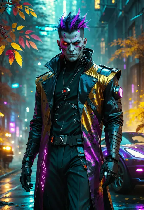 <lora:evil_villain:1> evil villain Cyberpunk street racer with neural reflexes, <lora:EnvyCreativeOutfitXL01:1>, Autumnal forest with colorful foliage in the background, <lora:xl_more_art-full_v1:0.4>, <lora:MJ52:0.4>, dense light rays, <lora:Dreamyvibes artstyle SDXL - Trigger with dreamyvibes artstyle:0.7> Dreamyvibes Artstyle, <lora:EnvyFeverDreamXL01a:0.7>, sharp focus, highly detailed