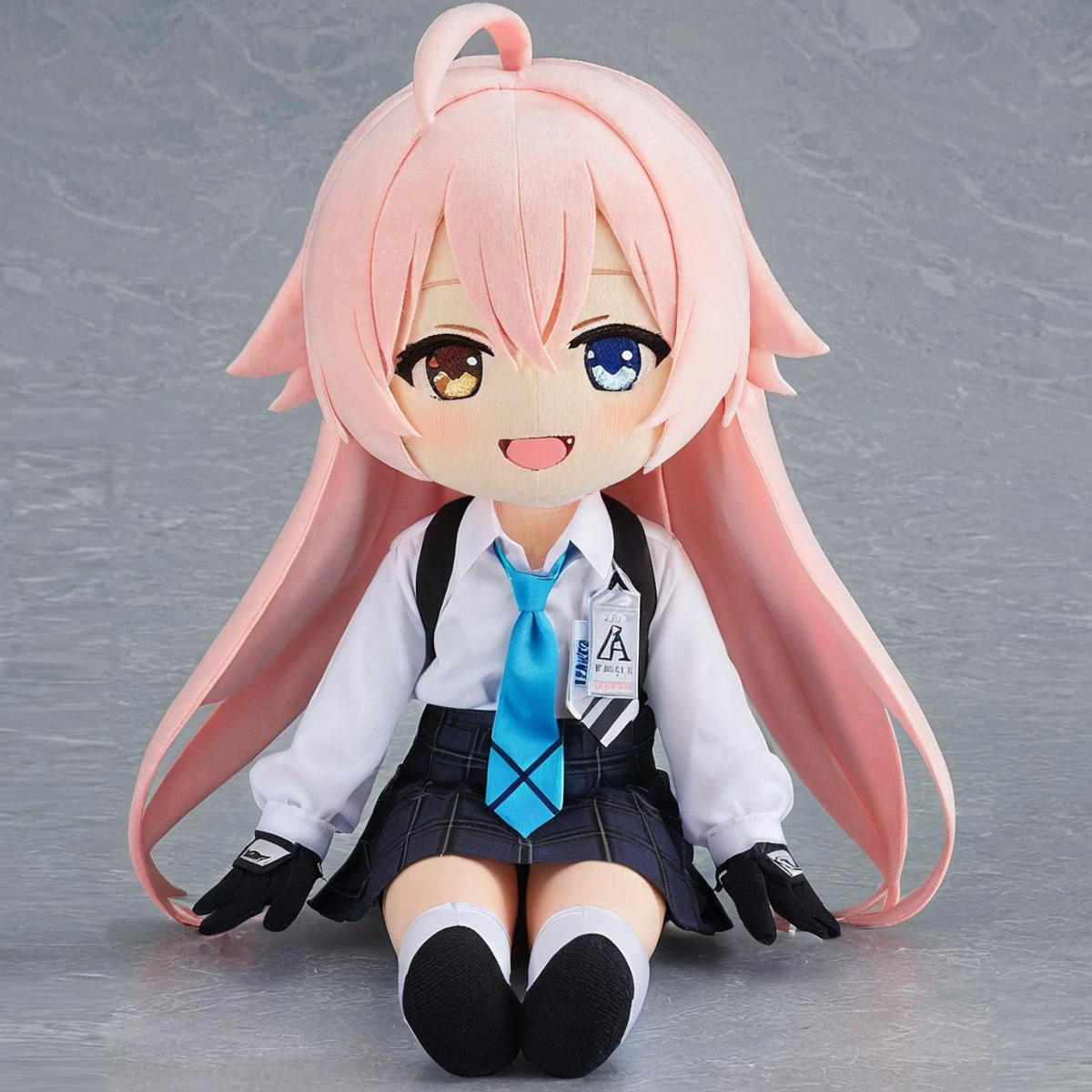 <lora:woafu_plushify_sdxl_v02:0.8>, plushify, character stuffed toy, chibi,
<lora:hoshino_(blue_archive)_image2619_2023-11-27:1>, hoshino \(blue archive\), ahoge, smile, simple_background,
1girl, solo, fingerless_gloves, white_shirt, plaid_skirt, collared_shirt, long_sleeves, black_gloves, fang, blue_necktie, id_card, open_mouth, :d, skyscraper, shirt_tucked_in, school_uniform, black_skirt, sitting