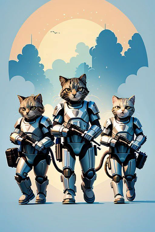Design a group of Cats dressed as Storm Troppers members engaging in adorable adventures. , simple background, tshirt design <lyco:T-shirt-08:0.8>