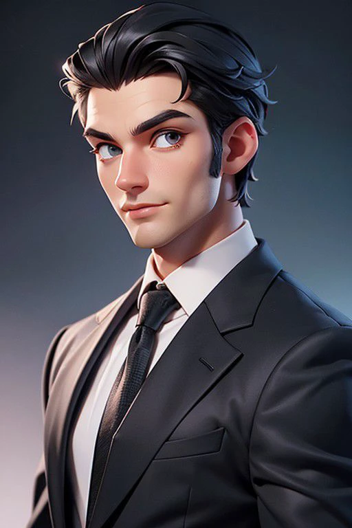 Realistic,a half body Portrait of handsome Men ,Pastel black outfit,Businessman,CEO,Agent,3D MODEL,2.5~3D