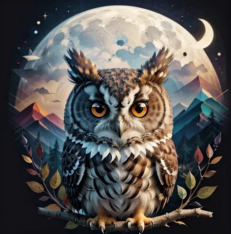 <lyco:T-shirt-08:0.8>, (tshirt design:1.4), (simple background:1.4), owl