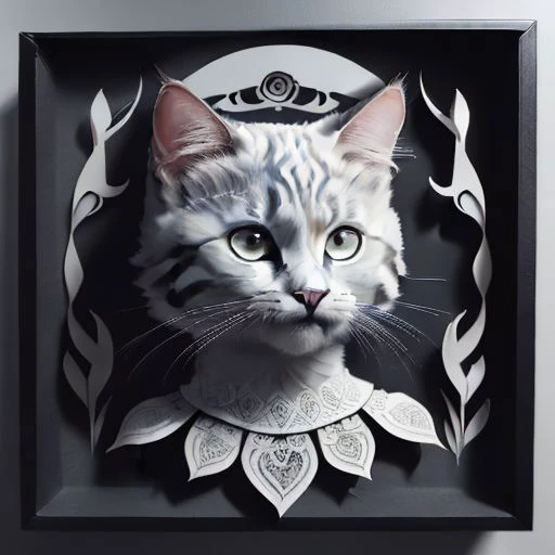 <lora:PerfectNwsjMajic_4:0.7>,(PerfectNwsjMajic:1.3),((Papercut)),kuusoogai,(masterpiece, top quality, best quality) ,cat, (headshot:1.1), shapes, intricate designs, shadowbox frame, kirigami