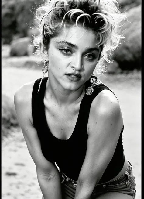 photo of sks woman madonna madonna-ti <lora:locon_madonna_v1_from_v1_64_32:0.35> <lora:lora-small-madonna-v1:0.25>. by Dorothea Lange, in jordan, at the petra, clothes