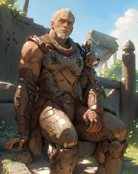 Hugo Kupka, lascivo, pervertido, imponente, 40 years old, olhando para o espectador, pose sexy, vista frontal, corpo inteiro, olhos de cor azuis, grey short hair, thick grey beard, large pectorals, showing his flaccid penis, thick penis, testicules, ele esta em um cidade medieval, he is in the middle of the street, Obra-prima maravilhosa altamente detalhada, beautiful cinematic light deep focus, elegante, pintura digital, liso, sharp focus, golden ratio, dramatic lighting, 8k, pixiv, bara