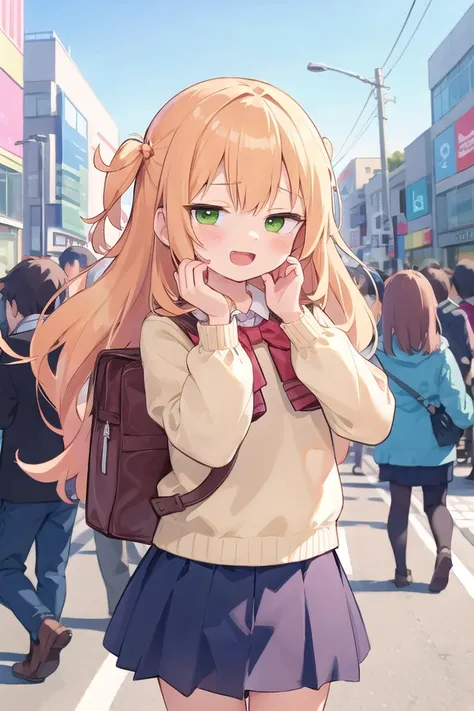 <lora:sensualface_type3_v3:1>
(cleavage:-1.5),insanely detailed, absurdres, ultra-highres, ultra-detailed, best quality,
1girl, solo, nice hands, perfect hands,
BREAK,
(wearing winter school uniform),
happy smile, laugh, open mouth,
cute pose, cowboy shot,
BREAK,
slender, kawaii, perfect symmetrical face, ultra cute girl, ultra cute face, ultra detailed eyes, ultra detailed hair, ultra cute, ultra beautiful,
BREAK,
in harajuku, shibuya, tokyo, street, crowd, cityscape,
large breasts
BREAK,
(orange medium hair, green eyes),