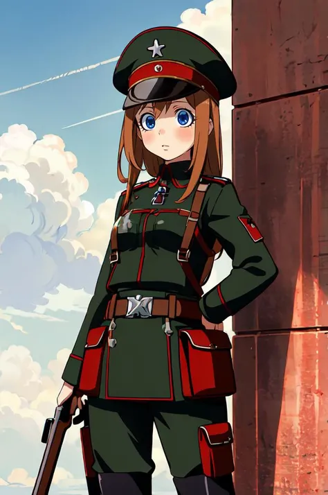 ultra detailed, masterpiece, best quality, solo, cowboy shot, 
 <lora:ViktoriyaIvanovnaSerebryakov002:0.5> ViktoriyaIvanovnaSerebryakov,1girl, military hat, military uniform, belt,pants, boots,  air_combat_mage, iron cross,front waist bag,