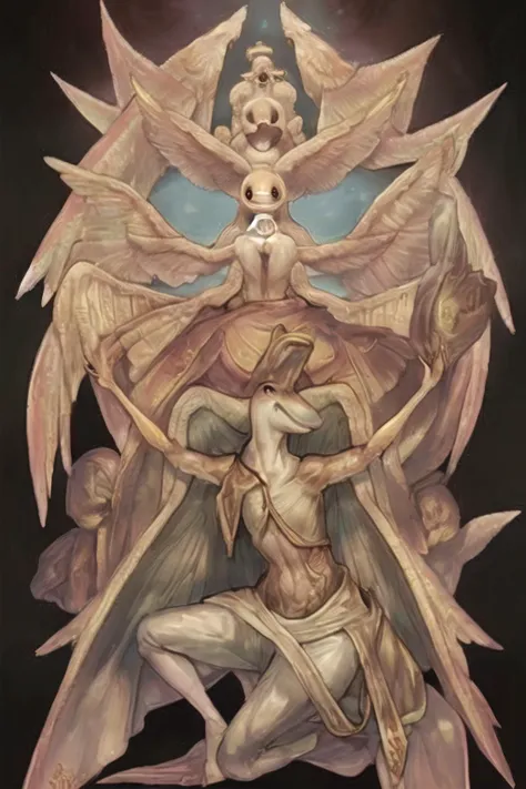 a biblically accurate cherubim many winged angel winged jar jar binks smiling <lora:character_jarJarBinks_v3:0.75><lora:biblically_accurate_angel:1>