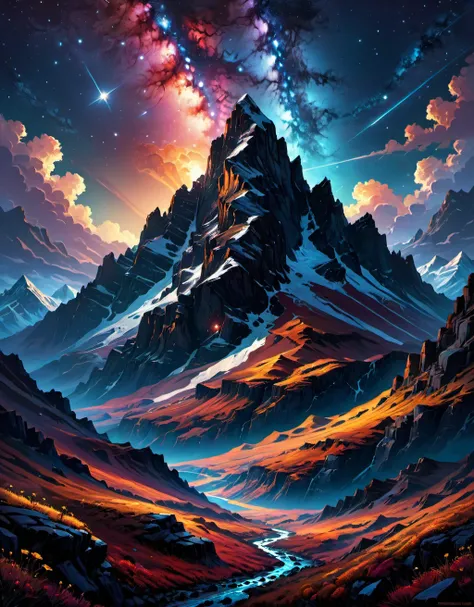 Mountains, painted, intricate, volumetric lighting, beautiful, rich deep colors masterpiece, sharp focus, ultra detailed, in the style of dan mumford and marc simonetti, astrophotography<lora:xl_more_art-full_v1:0.3>