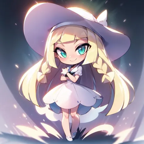 <lora:ChronoTempStyle-20:0.8>,  <lora:mrploxykunArtist-19:0.2>,<lora:drunkoakArtistStyle_v10:0.2>, full body, chibi, 1girl, 
 lillie \(pokemon\), 1girl,  green eyes, smile,   twin braids,sun hat, dress,  <lora:character_pokemon_lillie_v4:0.3>