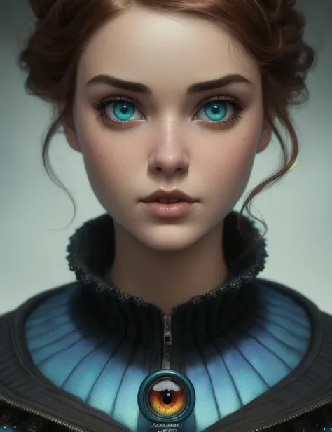 masterpiece, best quality, Lofi portrait, 8k, 3d, high detail eyes, digital painting, extremely detailed, HDR, Pixar style Painting by Joe Fenton, Stanley Artgerm, Tom Bagshaw, Tim Burton, sideways glance, foreshortening, highly detail eyes, highly detail mouth, highly detailed face, perfect eyes, both eyes are the same