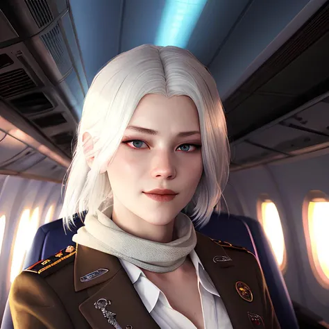 airplane interior background, beautiful, pretty face, looking at camera, detail face, revealing cleavage, (air hostess cloth), pencil skirt, neck scarf, inside airplane, (steward uniform), 1girl flight attendant, sexy, breasts, stocking, realistic skin, small nose, big lips, dreadlocks, happy expression, greeting, welcoming posture, standing, raw photo, serving food, white hair, russian, swedish, by Greg Rutkowski, by (Jeremy Lipking,:0.8), ((junji ito)), by ralph bakshi,((Silent Hill)), H.R. Giger, Beksinski