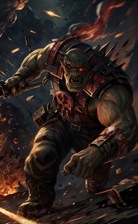 $character =  ( orc , male focus , mischievous creature  , green skinned <lora:40k_ork:0.7> : 1)
[red  : custom_mayhem : 0.3]
[ custom_quality  :  $character ,  explosions  : 0.01 , 0.999  ]