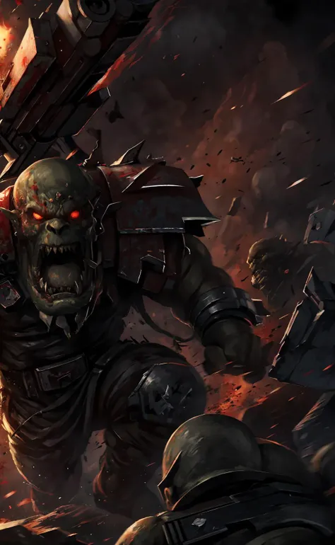 $character =  ( orc , male focus , mischievous creature  , green skinned <lora:40k_ork:0.7> : 1)
[red  : custom_mayhem : 0.3]
[ custom_quality  :  $character ,  explosions  : 0.01 , 0.999  ]