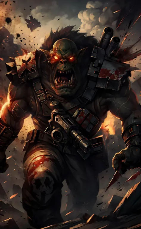 $character =  ( orc , male focus , mischievous creature  , green skinned <lora:40k_ork:0.7> : 1)
[red  : custom_mayhem : 0.3]
[ custom_quality  :  $character ,  explosions  : 0.01 , 0.999  ]