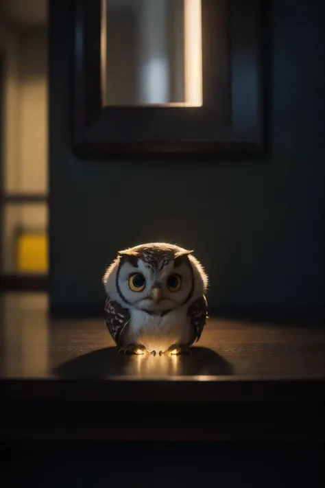 highly detailed RAW color photo,a close up of a cutest [spherical : owl : 10],vivid details,(highly detailed, hyperdetailed),(bloom:0.4),soft lighting,(side lighting:0.8),shadow casting,deep focus,photographed on a Sony Alpha 7 IV Full-frame Mirrorless Camera,24mm lens,F/8 aperture,film still,