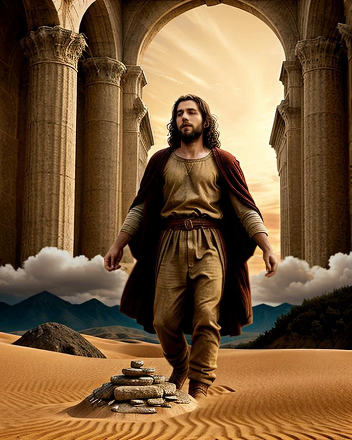 (Jacob went toward Haran, and he came to a certain place and stayed there that night, because the sun had set.)BREAK (Taking one of the stones of the place, he put it under his head and lay down in that place to sleep.)BREAK (And he dreamed, and behold, there was a ladder set up on the earth, and the top of it reached to heaven.)BREAK (And behold, the angels of God were ascending and descending on it!)BREAK ( And behold, the Lord stood above it and said, âI am the Lord, the God of Abraham your father and the God of Isaac. The land on which you lie I will give to you and to your offspring. Your offspring shall be like the dust of the earth, and you shall spread abroad to the west and to the east and to the north and to the south, and in you and your offspring shall all the families of the earth be blessed. Behold, I am with you and will keep you wherever you go, and will bring you back to this land. For I will not leave you until I have done what I have promised you.â )BREAK (Then Jacob awoke from his sleep and said, âSurely the Lord is in this place, and I did not know it.â And he was afraid and said, âHow awesome is this place! This is none other than the house of God, and this is the gate of heaven.â) <lora:BetterHands:1> <lora:DepthOfFieldSliders:0.5> <lora:Better Portrait Lighting:0.4> <lora:EmotionSliders:1> <lora:HDhelper:0.5> <lora:skinny_new_skin:0.4>