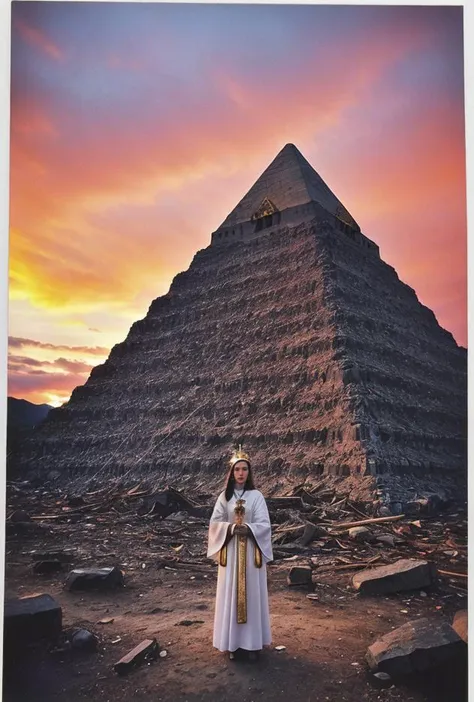 ((Close up [Slovak | Brazilian | Estonian] 33 yo priestess woman in spiritually significant ceremonial sacrifice dress))((standing atop  mystical diamond and gold embedded marble pyramid apex pyramidian)) located within [the Amazon | Rocky Mountains | Bermuda] ((outside is vibrant colorful sunset after terrible [hurricane | tornado | volcanic eruption])) style of [1970's Polaroid | Vogue magazine | British museum archives] BREAK(post-processing: oversharpen, expert dodge and burn, ISO 400 color film noise, corner darken vignette) <lora:age_slider_v6:1.2> <lora:back-front_lighting:-2.4> <lora:BetterHands:2> <lora:color_temperature_slider_v1:0.5> <lora:ContrastControl:2.5> <lora:horror_slider_v7:1.8> <lora:DepthOfFieldSliders:1.2> <lora:Better Portrait Lighting:0.6> <lora:EmotionSliders:2> <lora:ExposureControl:1.7 <lora:Film-Grain:0.4> <lora:HDhelper:0.5> <lora:MoreDetails:0.5> <lora:skinny_new_skin:0.7> <lora:Saturation:1.2>