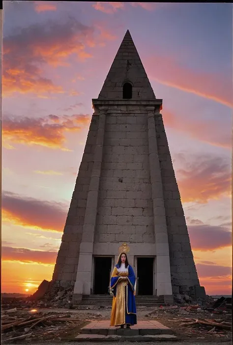 ((Close up [Slovak | Brazilian | Estonian] 33 yo priestess woman in spiritually significant ceremonial sacrifice dress))((standing atop  mystical diamond and gold embedded marble pyramid apex pyramidian)) located within [the Amazon | Rocky Mountains | Bermuda] ((outside is vibrant colorful sunset after terrible [hurricane | tornado | volcanic eruption])) style of [1970's Polaroid | Vogue magazine | British museum archives] BREAK(post-processing: oversharpen, expert dodge and burn, ISO 400 color film noise, corner darken vignette) <lora:age_slider_v6:1.2> <lora:back-front_lighting:-2.4> <lora:BetterHands:2> <lora:color_temperature_slider_v1:0.5> <lora:ContrastControl:2.5> <lora:horror_slider_v7:1.8> <lora:DepthOfFieldSliders:1.2> <lora:Better Portrait Lighting:0.6> <lora:EmotionSliders:2> <lora:ExposureControl:1.7 <lora:Film-Grain:0.4> <lora:HDhelper:0.5> <lora:MoreDetails:0.5> <lora:skinny_new_skin:0.7> <lora:Saturation:1.2>