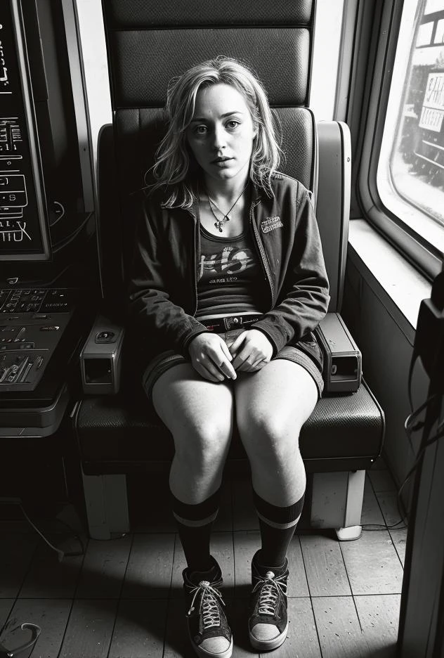 worn-down computer control panels surrounding an adult woman in dirty clothes sitting in a starship, creating a hyperpunk scene with desaturated dark red and blue details, colorful (polaroid:0.7) with vibrant colors, (vacations, high resolution:1.3), (small, selective focus, european film:1.2), (sexual advance:1.1), closeup
<lora:Better_Details:0.6>
<lora:epiC35mm:0.6> epiC35mm
<lora:LCM_1-5:0.7>
<lora:ContrastControl:1.3>
<lora:Colortone_Slider:2.4> bright color
