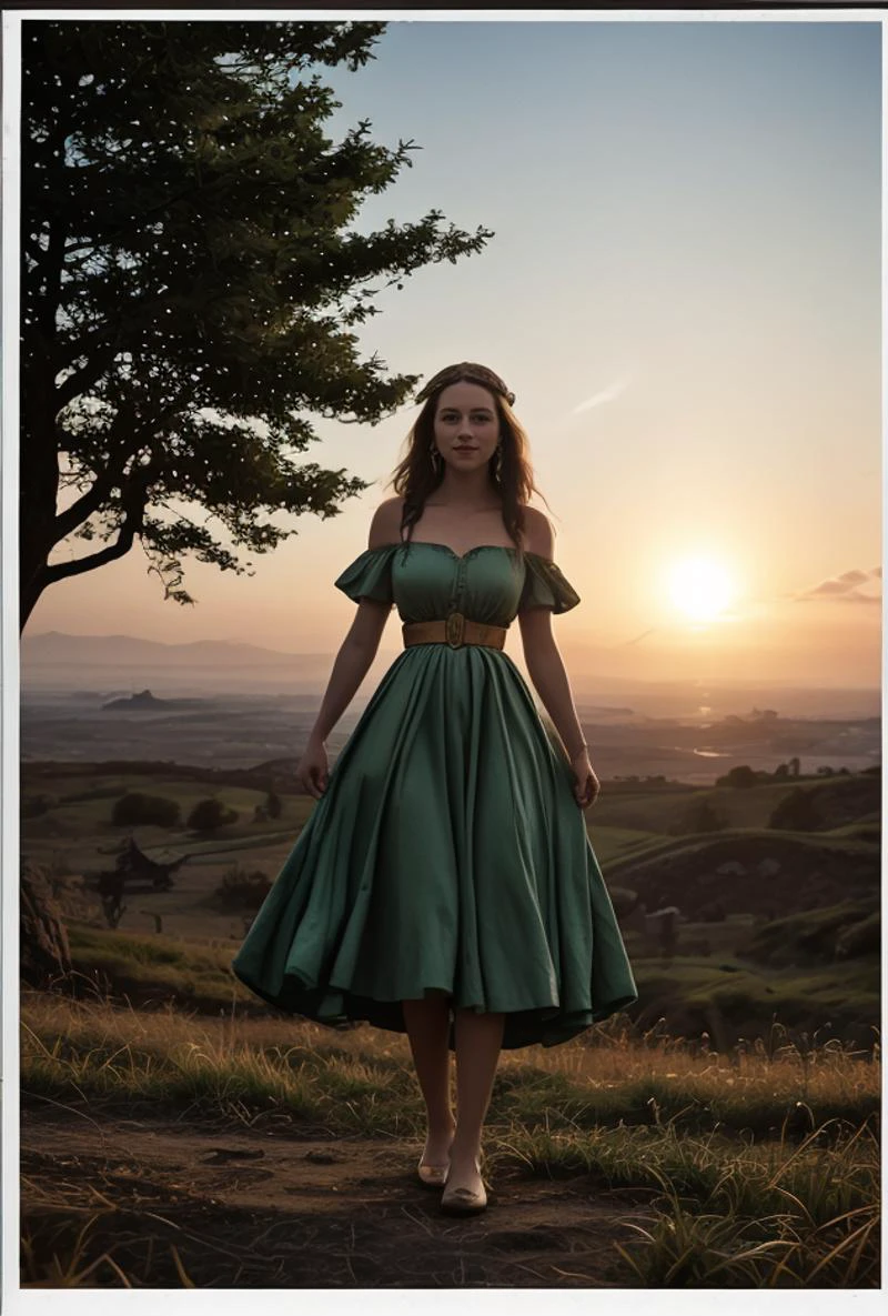 Color photo (Young 20 something Queen Elizabeth Alexandra Mary Windsor as Druid Queen in green dress)((outdoor druidic golden sunrise ceremony))BREAK((dodge and burn, corner edge darken vignette))(exposure POP!!! hdr extremely intricate, Sharp focus, dramatic cinematic light, (8k textures, elegant, cinematic look)(breathtaking, insane details)Terra Carta
<lora:Better_Details:0.6>
<lora:epiC35mm:0.6> epiC35mm
<lora:LCM_1-5:0.7>
<lora:EmotionSliders:1.2>
<lora:Colortone_Slider:1.4>