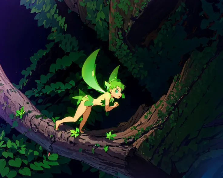 <lora:FoxfireForest:1>, masterpiece, a tiny pixie flying in between the treetops, on a dark night, fantasy, ultra highres, beautiful, by FoxfireForest, <lora:epi_noiseoffset2:0.8>