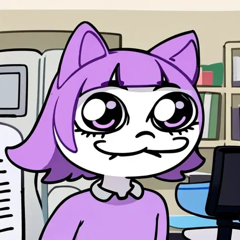 flurk <lora:flurks-step00022500:0.5>, 1girl, masunya, cat ears, cartoon style, purple hair, masterpiece, best quality, <lora:my_LoRA_masunya_v3:0.8>