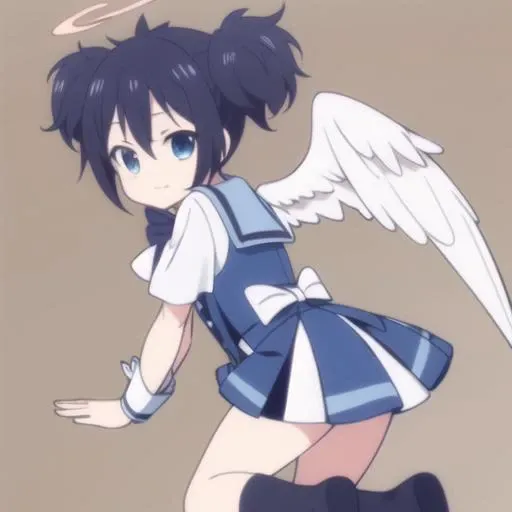 <lora:shioKoubeHappySugar_v10:1> Shio,  short twintails, magical girl outfit, white stylized angel wings, angel halo