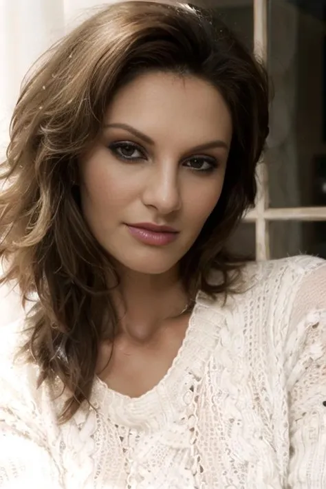 (8k, masterpiece, best quality, solo, sfw), ((Petra Verkaik)), portrait, (white thick knit sweater), looking at camera, eyelines, eyeshadows, simple dark background, <lora:Petra_Verkaik_v1:0.95>