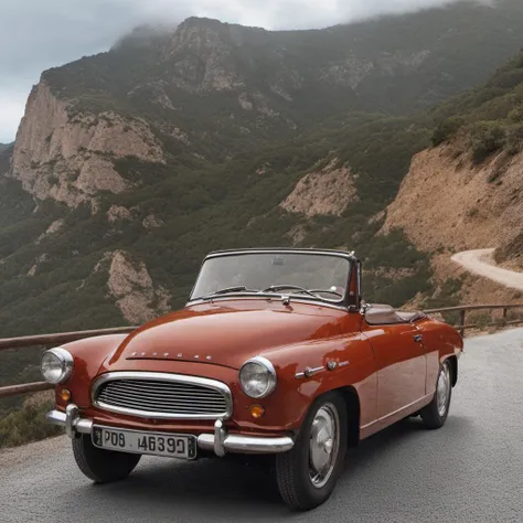 cinematic film still RAW photo, (front dynamic view:1.1), main focus (bright-red rust cabrio car:1.3), grit, stains, dynamic view, rustical (chasm valley:1.1), seaside south france, cloudy sky, dusty road, volumetric lights, cinematic, mist realistic, 8k uhd, dslr, cinematic lighting, high quality, film grain, Fujifilm XT3 
 <lora:SkodaFelicia-SDXL:1> <lora:Grit-SDXL:1> <lora:Cloudify-SDXL:1> . shallow depth of field, vignette, highly detailed, high budget Hollywood movie, bokeh, cinemascope, moody, epic, gorgeous, film grain, grainy