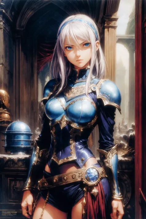 1girl, armor, silver hair, rogue ,  dungeon , fantasy, DnD , jewelry ,  head band , dynamic pose
best quality, masterpiece,  
dark room, dim light , high contrast, 
(  Drew Struzan  Adrian Smith , 	Gustave Moreau
 )
 <lora:add_detail:1> <lora:epiNoiseoffset_v2:1>