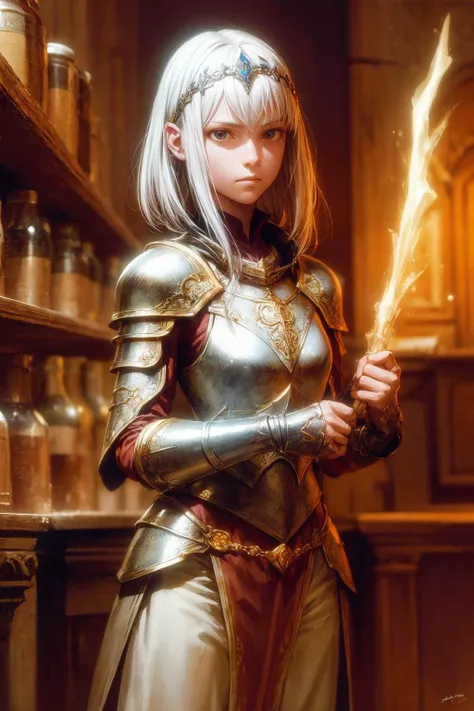 1girl, armor, silver hair, dungeon , fantasy, DnD , jewelry , head band
best quality, masterpiece,
dark room, dim light , high contrast,
( by Drew Struzan )
<lora:add_detail:1>