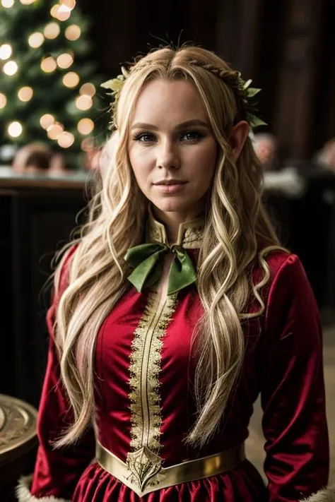 1girl, solo, a mature a1873h, elf outfit <lora:Amanda_Holden-000010:1> a1873h, solo, 1girl, blonde_hair, long_hair