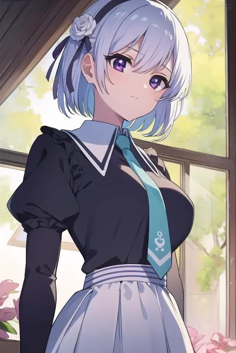 henriettemystere, <lyco:henriettemystere-lyco-nochekaiser:1>,
henriette mystere, short hair, blue hair, (purple eyes:1.1),
BREAK dress, flower, hairband, necktie, black dress, school uniform, collar, juliet sleeves, long slleeves, frills, white skirt,
BREAK looking at viewer,
BREAK outdoors,
BREAK <lyco:GoodHands-beta2:1>, (masterpiece:1.2), best quality, high resolution, unity 8k wallpaper, (illustration:0.8), (beautiful detailed eyes:1.6), extremely detailed face, perfect lighting, extremely detailed CG, (perfect hands, perfect anatomy),