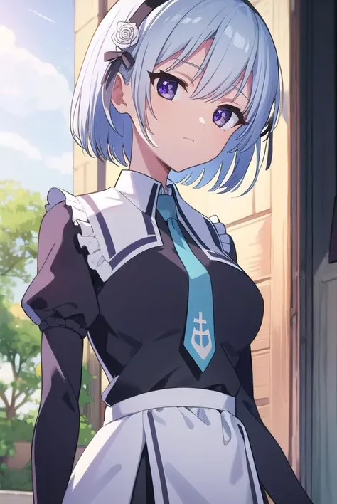 henriettemystere, <lyco:henriettemystere-lyco-nochekaiser:1>,
henriette mystere, short hair, blue hair, (purple eyes:1.1),
BREAK dress, flower, hairband, necktie, black dress, school uniform, collar, juliet sleeves, long slleeves, frills, white skirt,
BREAK looking at viewer,
BREAK outdoors,
BREAK <lyco:GoodHands-beta2:1>, (masterpiece:1.2), best quality, high resolution, unity 8k wallpaper, (illustration:0.8), (beautiful detailed eyes:1.6), extremely detailed face, perfect lighting, extremely detailed CG, (perfect hands, perfect anatomy),