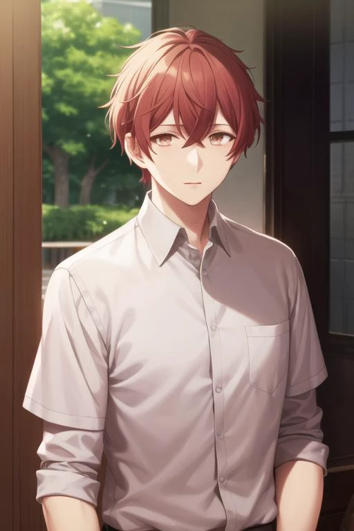 masterpiece, best quality, high quality, 1boy, solo, male focus, looking at viewer, upper body, <lora:satou_mafuyu:0.70>, satou_mafuyu