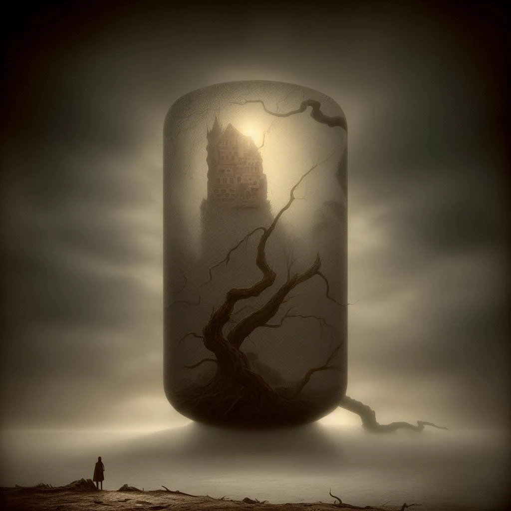 highly detailed photograph of a mysterious ruined castle overlooking a twisted dead tree, hyperdetailed award winning fantasy landscape photograph, gothic horror, dark fantasy art, masterpiece painting, elden ring, lord of the rings, art by Michael whelan, <lora:add_detail:0.7> <lora:DestroyedPortrait-000150:0.5>