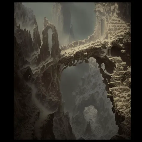 highly detailed photograph of a mysterious ruined castle overlooking a dark misty chasm, hyperdetailed award winning fantasy landscape photograph, gothic horror, dark fantasy art, masterpiece painting, elden ring, lord of the rings, art by Michael whelan, <lora:add_detail:-0.5> <lora:DestroyedPortrait-000150:0.5>
