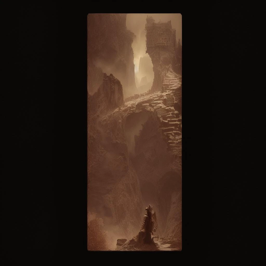 highly detailed photograph of a mysterious ruined castle overlooking a dark misty chasm, hyperdetailed award winning fantasy landscape photograph, gothic horror, dark fantasy art, masterpiece painting, elden ring, lord of the rings, art by Michael whelan, <lora:add_detail:-0.5> <lora:DestroyedPortrait-000150:0.5>