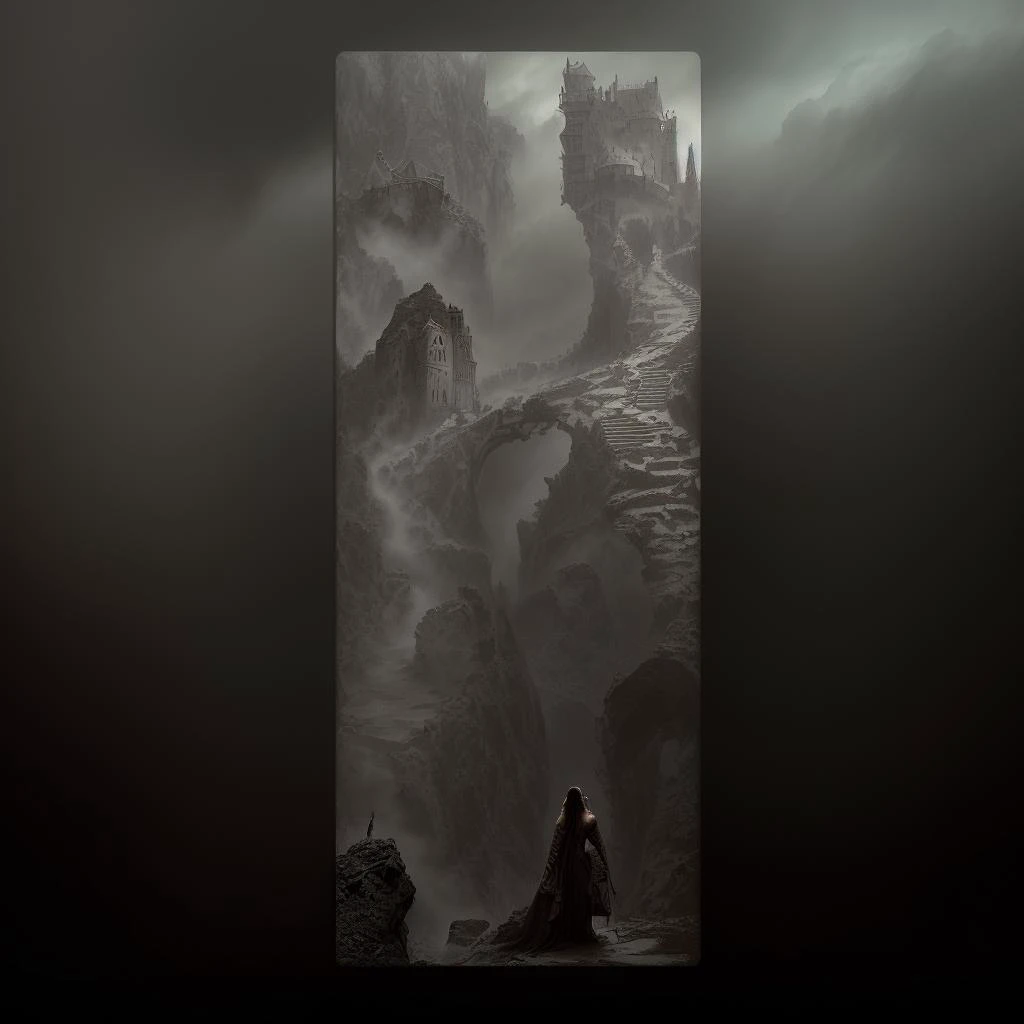 highly detailed photograph of a mysterious ruined castle overlooking a dark misty chasm, hyperdetailed award winning fantasy landscape photograph, gothic horror, dark fantasy art, masterpiece painting, elden ring, lord of the rings, art by Michael whelan, <lora:add_detail:-0.5> <lora:DestroyedPortrait-000150:0.5>